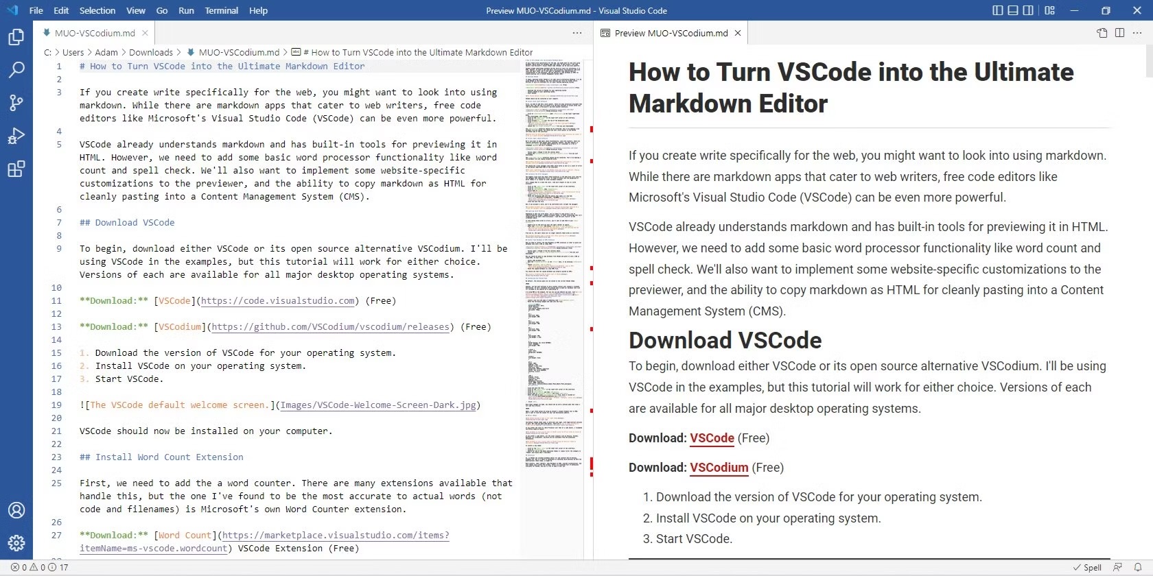 Using Markdown in VS Code